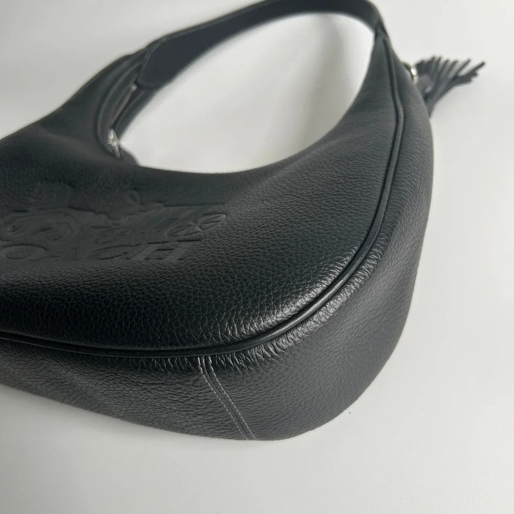 Coach Carmen Shoulder Bag Black Pebbled Leather Horse and Carriage CR151